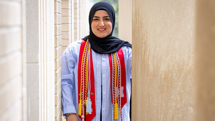 Furqan Mahdi poses for a portrait in front of Chase Hall of the College of Engineering on East Campus. Mahdi is a biological systems engineering major and is set to graduate this May.