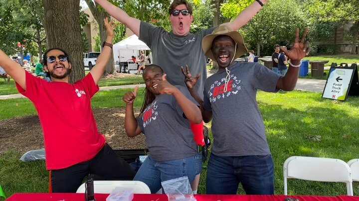 4 student workers expressing their excitement at Discovery Days